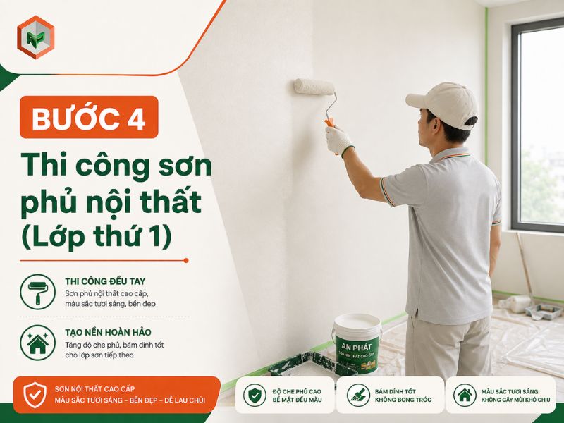 Thi công sơn phủ nội thất (Lớp thứ 1)