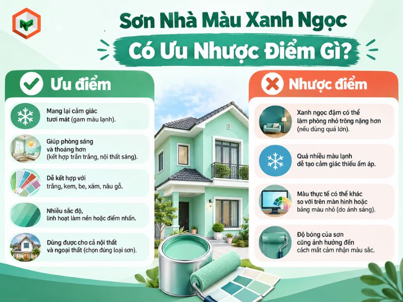 Ưu nhược điểm của sơn nhà màu xanh ngọc