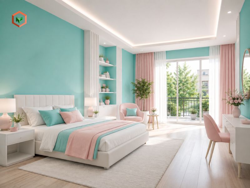 Xanh ngọc phối hồng phấn hoặc màu pastel