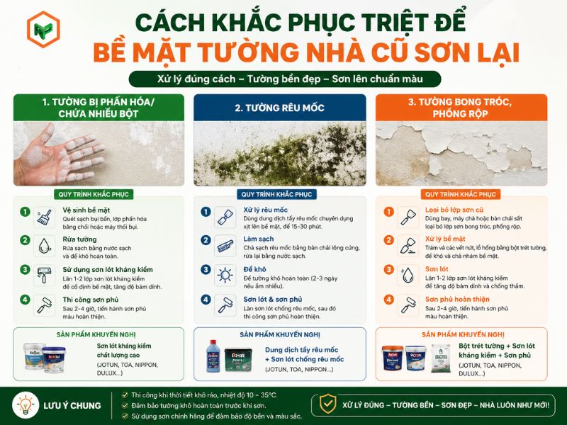 Cách khắc phục triệt để bề mặt tường nhà cũ sơn lại