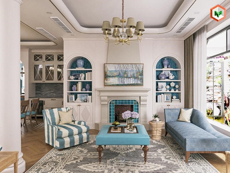 Phối màu phong cách Farmhouse theo nguyên tắc màu nền – màu phụ – màu nhấn