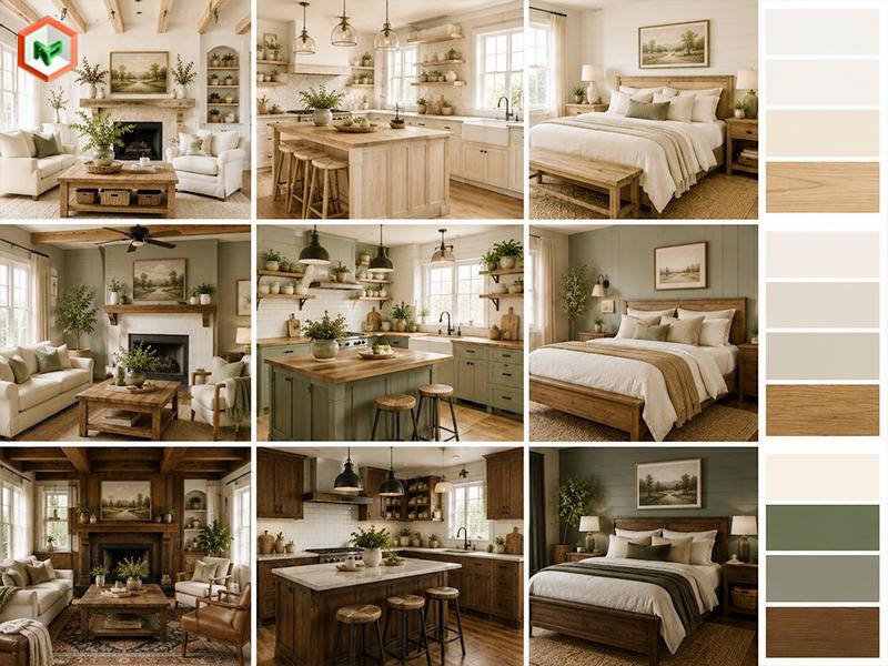 Phối màu sơn phong cách Farmhouse với từng tông gỗ