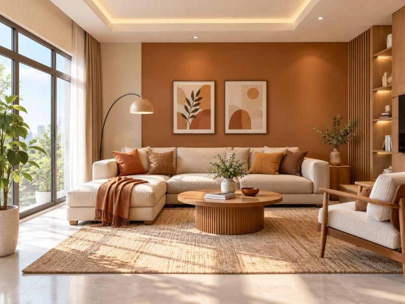 Phòng khách phối màu Earth Tone