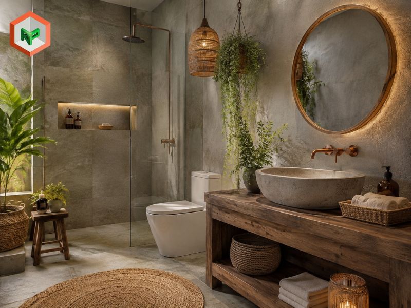 Phối màu earth tone cho phòng tắm