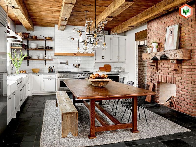 Phong cách Farmhouse sử dụng vật liệu tự nhiên và bề mặt giàu kết cấu